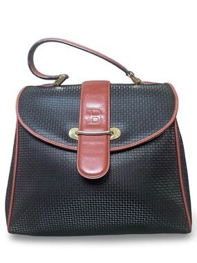 Bally top handle satchel brown/black bag B Leather Embossed EUC